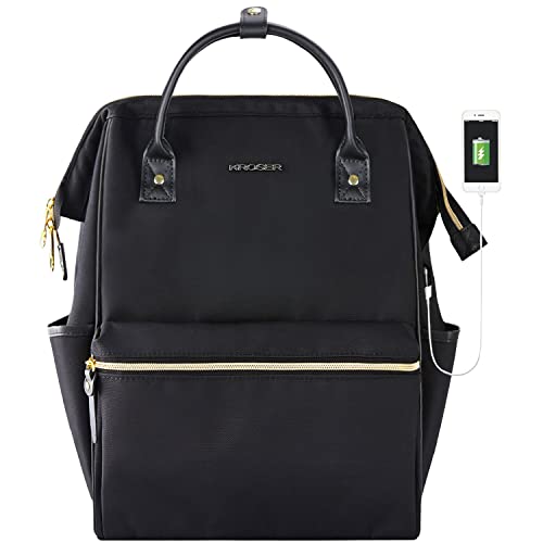 KROSER Laptop Backpack 15.6 Inch Stylish Backpack Doctor Bag Water Repellent College Casual Daypack with USB Port Travel Business Work Bag for Men/Women-Black - color: Black, size: 15.6 Inch