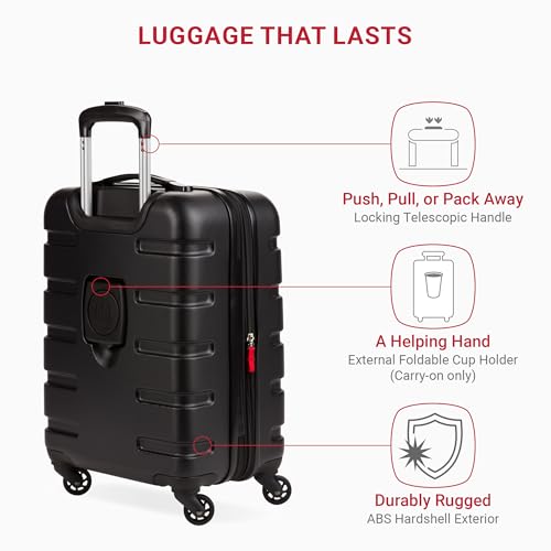 SwissGear 7366 Hardside Expandable Luggage with Spinner Wheels, Black, Carry-On 19-Inch - color: Black, size: Carry-On 19-Inch