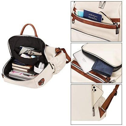 Uromee Travel Backpack Purse for Women Vegan Leather Ladies Fashion Tassel Shoulder Bag Convertible - color: 0243 Large White Brown