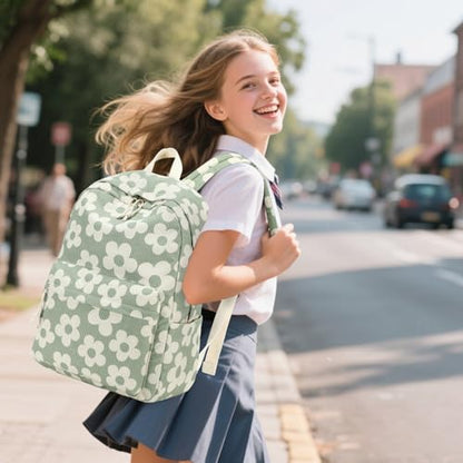 Bluboon Backpack for Girls Kids Preschool Backpack with Lunch Box Kindergarten Bookbag Toddler School Bags Set - color: Grayish Green-large Floral