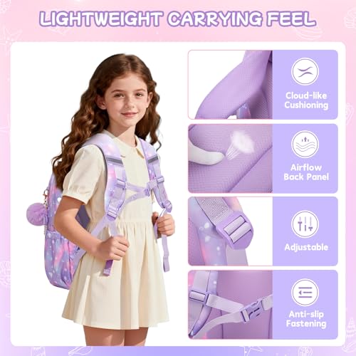Girls Backpack,School Bag for Kids,Primary,Elementary,teen ages 6-15 Girls Bookbag,Students Kawaii Backpack Purple conch - color: Purple Conch