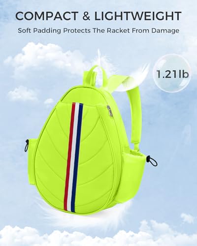 Tennis Bag, Water Resistant Tennis Backpack for Women Men, Quilted Crossbody Sling Design for Tennis, Pickleball, Badminton Rackets - color: Chartreuse