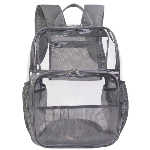 Clear Backpack,See Through Backpack School Approved Heavy Duty Clear Backpack Transparent Bookbag for College Work Travel Security,Gray - color: Gray