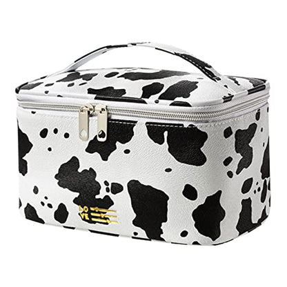 Meiyuuo Makeup Bag Large Cosmetic Bags for Women Girls Cute Travel Zipper Pouch Toiletry Organizer for Beauty Essentials Waterproof (Cow Print) - color: Print Cow Spots