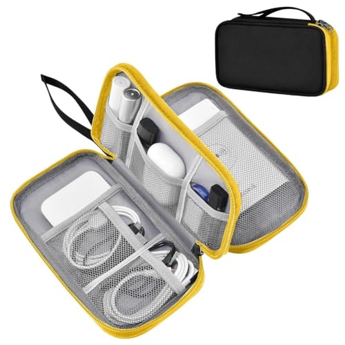 ZINMARK Portable Cable Organizer Case,Travel Pouch with Double-Layer Storage for Cables,Chargers,Earbuds & Phone,Black Yellow– Small Size - color: Black Yellow