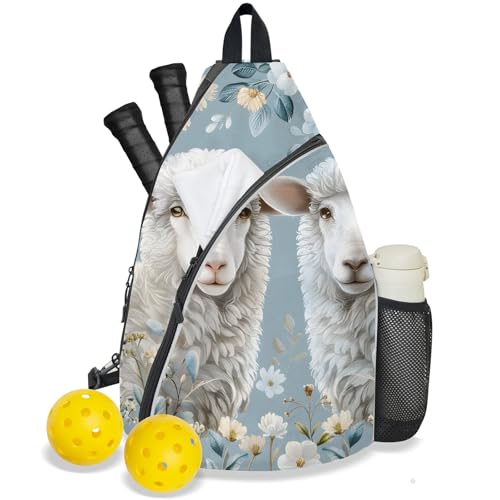 Pickleball Bag for Women Men Adjustable Crossbody Sling Backpack Hold Pickleball Paddle Water Bottle - color: Multicolor 3