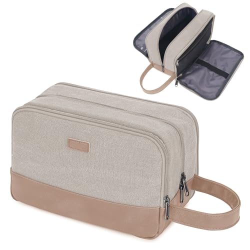 WANDF Travel Toiletry Bag for Men Large Toiletries Shaving Bag Water Resistant Hanging Dopp Kit Travel Accessories Bag for Women Men (Beige Gray) - color: Beige Gray