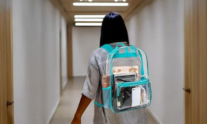 Trail maker Bulk Clear Backpacks Wholesale for School 24 Pack Clear Backpacks for Boys, Girls, School, Stadium, Travel - color: Turquoise Pack