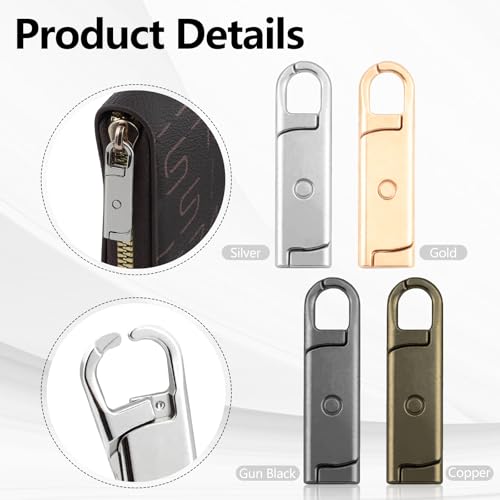 Zipper Pull Replacement, 8 Pcs Metal Zipper Pull Tab Repair Kits for Luggage, Jackets, Purse, Backpack, Coat, Suitcase, Boot(Silver, Bronze, Gold, Gun Black/Small+Large) - style: 16Pcs Large+Small