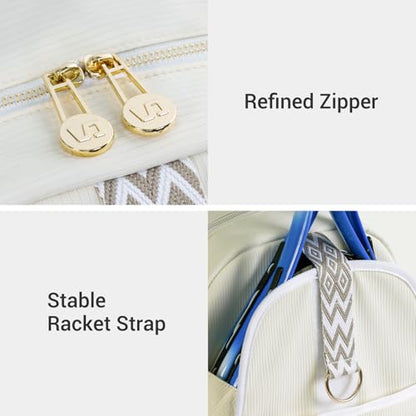 Tennis Bag for Women Girl, Stylish Quilted Tennis Pickleball Racket Backpack Wet Pocket, Women Weekend Bag for Travel - color: Beige