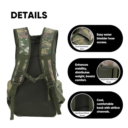 35L Tactical Backpack for Men, MOLLE Military Bug Out Bag, Waterproof Rucksack for Hiking with Hydration Port CP - color: Cp