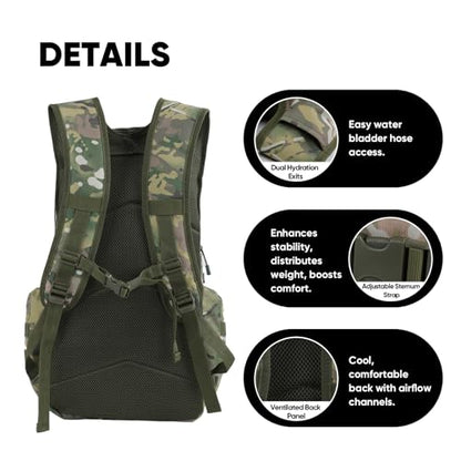 35L Tactical Backpack for Men, MOLLE Military Bug Out Bag, Waterproof Rucksack for Hiking with Hydration Port CP - color: Cp