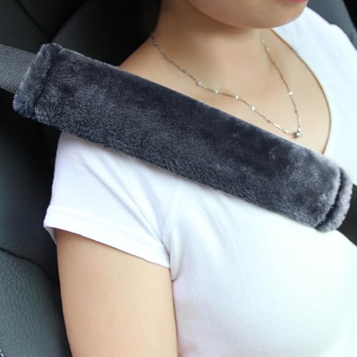 Amooca Soft Faux Fur Universal Fit Seatbelt Cover Car Truck SUV Airplane Seat Belt Shoulder Pad for Carmera Backpack Straps Neck Cushion Protector 2 Pack 10.5in Dark Blue Grey - color: Dark Blue Grey, size: 10.5in 2pack