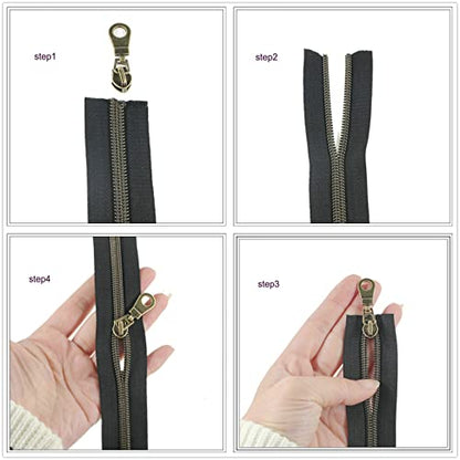 #5 Silver Metallic Nylon Coil Zippers by The Yard, Black Tape Bulk 10 Yards with 25PCS Silver Sliders Pulls for Sewing Crafts Bags YIGUANXIN - color: Black-Silver