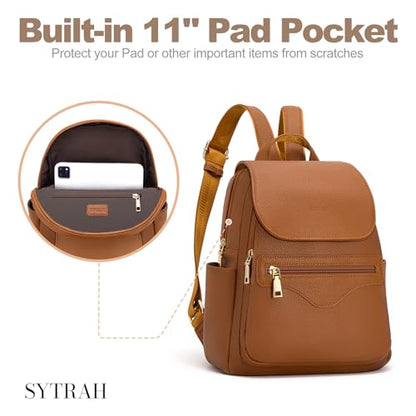 SYTRAH Mini Backpack Purse for Women, Causal Small Backpack with Built-in RFID Wallet & 11" Tablet Sleeve, Stylish Travel Daypack for Daily Brown - color: Brown