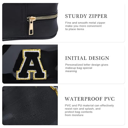 YOOLIFE Initial Makeup Bag Travel Toiletry Bag Clear Makeup Bag Cosmetic Bags Travel Essentials Gifts for Girls Teen Girlfriend Teacher Birthday Birthday Gifts for Kids Black Graduation Gifts A - color: Large-Black, style: A