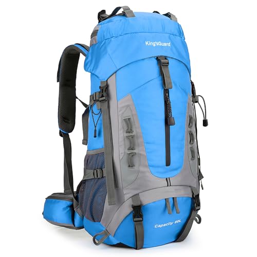 King'sGuard 60L Hiking Backpack for Men and Women Lightweight Camping Hiking Backpack with Rain Cover Large Waterproof Travel Backpack Backpacking Pack (Blue) - color: Blue
