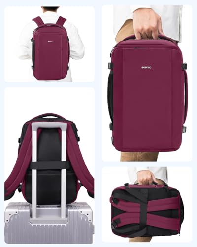 ECOHUB Travel Backpack for Women, Flight Approved Carry On Bag, 30L Personal Item for Weekend Getaways, Fits 17.3" Laptop, Red - color: Red