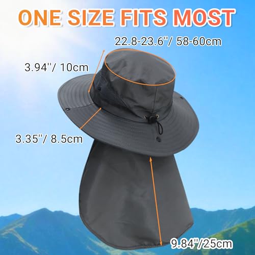 NPQQUAN Sun Hats for Men Women with Neck Flap UPF 50+ UV Protection Wide Brim Bucket Hat Safari Hiking Fishing Hats - color: Darkgray（neck Flap）
