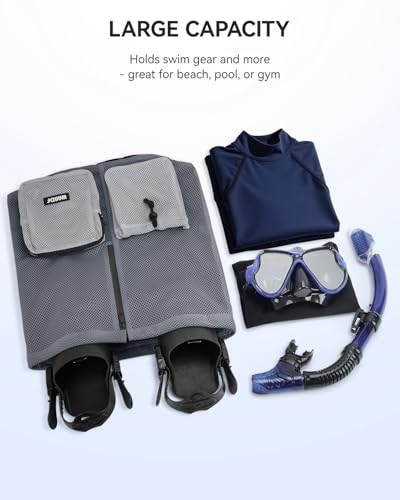 WANDF Swim Bag for Swimmers, Mesh Beach Backpack - color: Grey With 2 Front Pockets, size: Large