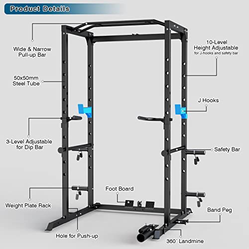 ULTRA FUEGO Power Cage, Multi-Functional Power Rack with J-Hooks, Dip Handles, Landmine Attachment and Optional Cable Pulley System for Home Gym - size: Power Cage Only