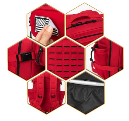 QT&QY 25L/45L Military Tactical Backpack For Men Molle Daypack 3 Day Bug Out Bag Hiking Rucksack With Bottle Holder - color: 25l Red