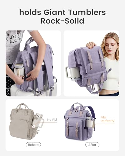 LOVEVOOK Laptop Backpack for Women with Giant Tumbler Holder Pocket,17.3 inch Waterproof Travel Backpack Purse Computer Laptop Bag - color: Purple-purple, size: 17.3 Inch Cup