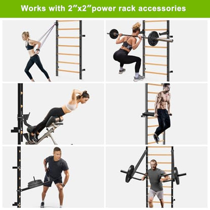 Kipika Gymnastic Stall Bar - 2"x2" Swedish Ladder with 1" Hole, Wall Mounted Pull-up Bar Ladder Suspension Trainer, Solid Wood Grips Gymnastics Training Bar for Home, Wall Gym, School - color: A - Swedish Ladder