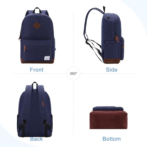 Backpack for Men Women,VASCHY Classic Water-resistant Lightweight Travel School Backpack Casual Daypack - color: Navy Blue