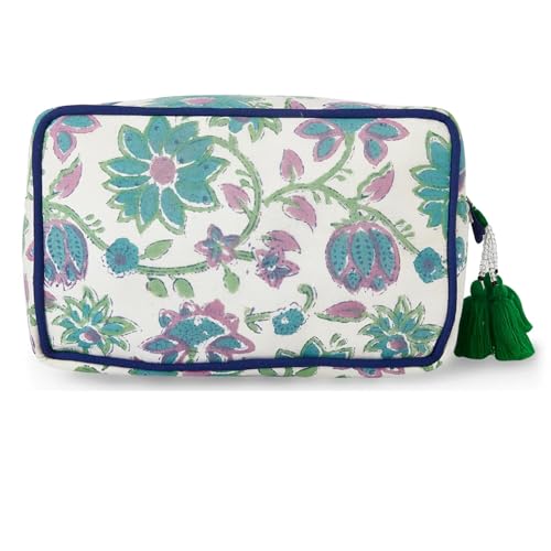 Travel Makeup Bag- Large Capacity Cosmetic Bags for Women - Water Resistance Lining Portable Pouch & Open Toiletry Bag - Perfect Girls Makeup Organizer for Travel Essentials (White & Green Floral) - color: White & Green Floral