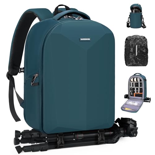 RAINSMORE Camera Backpack Hard Shell for DSLR/SLR Waterproof Camera Bag with Laptop Compartment 15.6 Inch Professional Camera Case with Rain Cover Photography Backpack Bag with Camera Lens Case Green - color: Green