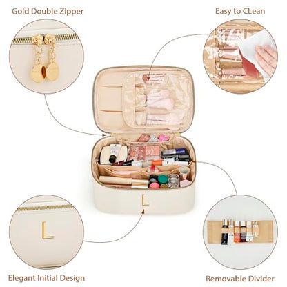 Gifts for Women Travel Makeup Bag Personalized Cosmetic Bag Portable Large Capacity Toiletry Bag(Beige-L) - color: Beige, style: L