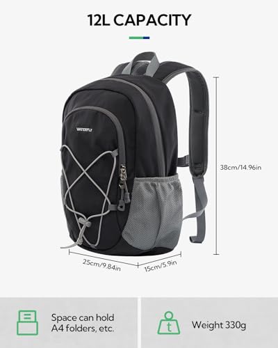 WATERFLY 12L Small Hiking Backpack: Day Pack Lightweight Travel Bag Camping Fitness Cycling Outdoor Sports Daypack For Women Men - color: Grey