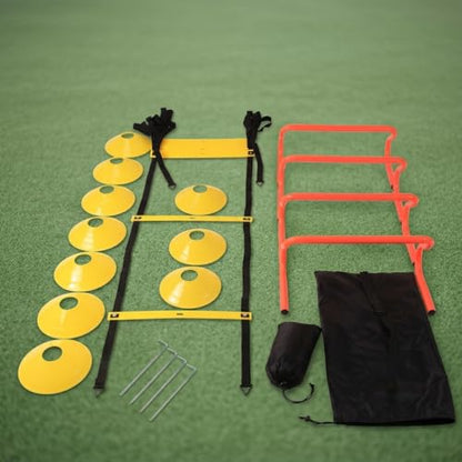Agility Ladder Speed Training Kit, Soccer Training Equipment Set, PP Rung Agility Ladder Synthetic Disc Cones with Storage Bag