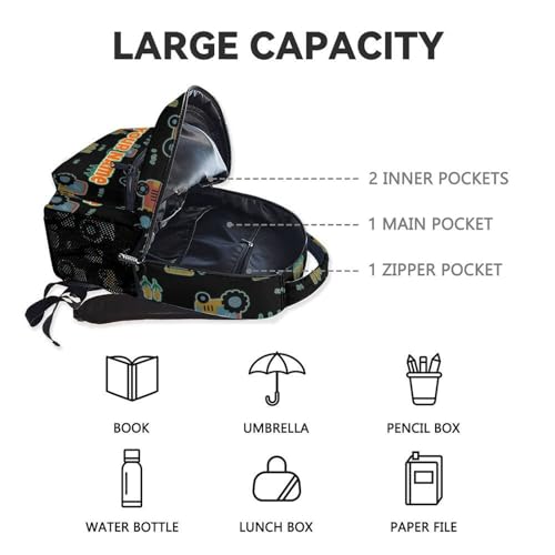 Custom Toddler Tractor Backpack - 17 Inch Kids Boys Construction Backpacks 6-8, Large Capacity Preschool Travel Book Bag for Primary School - color: Orange