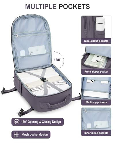 BJLFS Large Travel Backpack for Women Men,Carry On Backpack,Hiking Backpack Waterproof Outdoor Sports Rucksack Casual Work Gym Weekender Daypack Travel Essentials（simple, Purple）