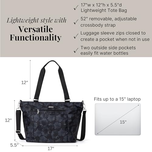 Baggallini Essential Laptop Tote - Work Tote Bag with Laptop Sleeve - Lightweight Travel Crossbody Shoulder Bag for Women - color: Midnight Garden