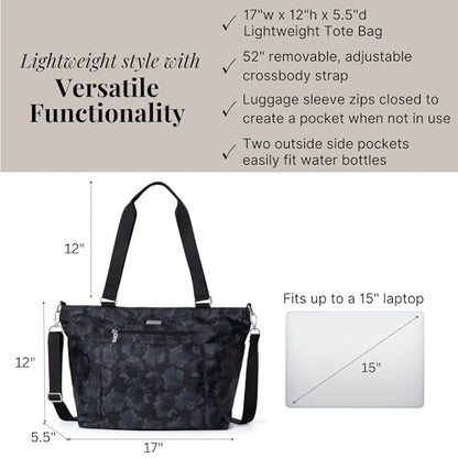 Baggallini Essential Laptop Tote - Work Tote Bag with Laptop Sleeve - Lightweight Travel Crossbody Shoulder Bag for Women - color: Midnight Garden