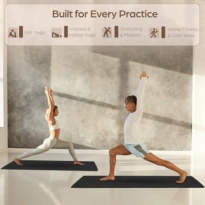 ORW Non Slip Hot Yoga Mat with Carrying Strap - Grip Surface & Natural Rubber Base, REACH Tested, Home & Studio Practice - color: Black PU Rubber Mat 72x26