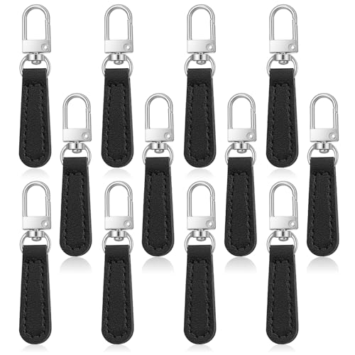 12 Pcs Replacement Zipper Pull Leather Zipper Pulls Replacement for Luggage, Backpacks, Suitcases, Jackets, Wallets, Handbags (Black) - color: Black