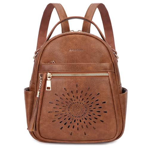 APHISON Small Backpack Purse for Women Cute PU Leather Mini Backpacks Ladies Casual Lightweight Travel Daypack Waterproof - color: 4-brown, size: Small