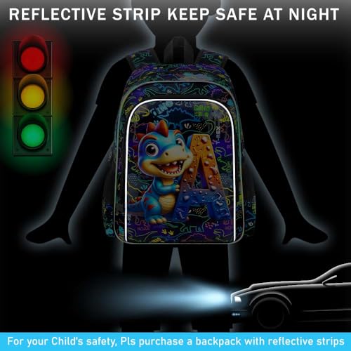 16" Dinosaur Backpack, 3Pcs Boys Bookbag with Lunch Box, Kids School Backpacks Set for Elementary Preschool Kindergarten (Balck) - color: Dinosaur Black