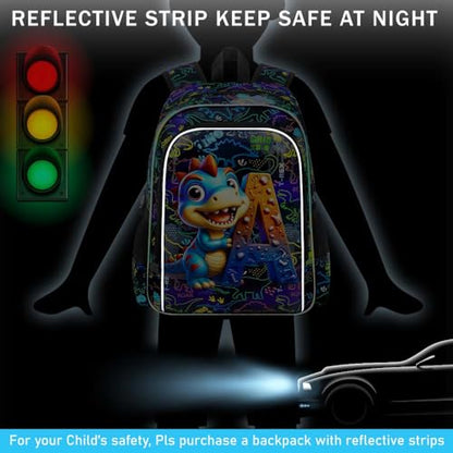 16" Dinosaur Backpack, 3Pcs Boys Bookbag with Lunch Box, Kids School Backpacks Set for Elementary Preschool Kindergarten (Balck) - color: Dinosaur Black