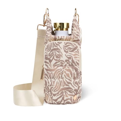 WanderFull® Original HydroBag®, Fits Up to 32 oz Water Bottle Holder with Strap, Gift for Women, Hands-Free Crossbody, Water Bottle Carrier Bag with Phone Pocket - color: Natural Zebra Print
