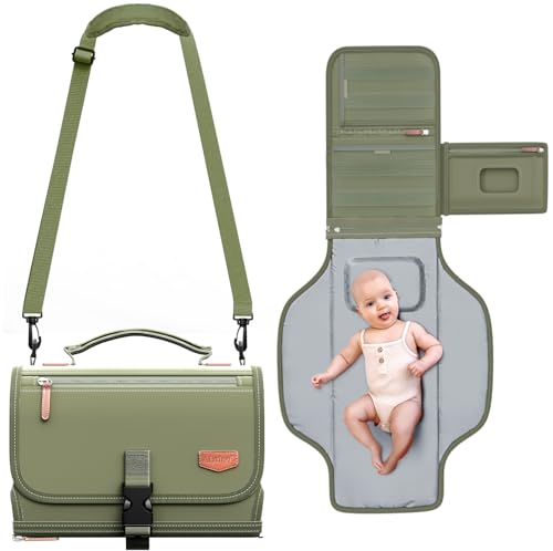 Portable Diaper Changing Pad with Shoulder Strap, Detachable Travel Changing Pad with Baby Wipes Pocket, Gifts for Baby Shower, Newborn Girls and Boys (Army Green) - color: Army Green