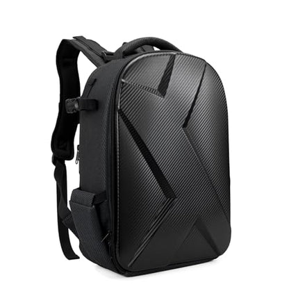 Camera Backpack Hard Shell Imitation Carbon Fiber DSLR, Waterproof Shockproof w/15.6" Lap Comp for Photo, Travelers & Daily. - color: Black