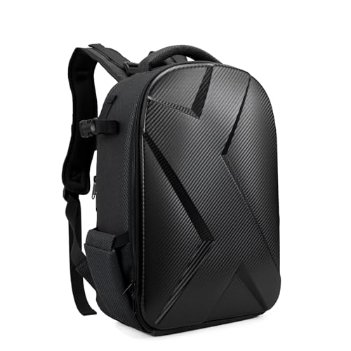 Camera Backpack Hard Shell Imitation Carbon Fiber DSLR, Waterproof Shockproof w/15.6" Lap Comp for Photo, Travelers & Daily. - color: Black