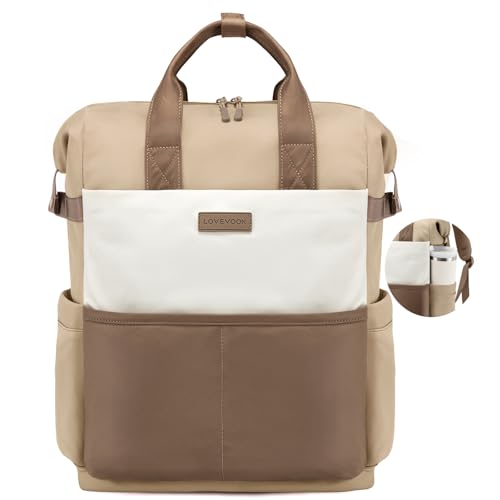 LOVEVOOK Laptop Backpack for Women, 15.6 Inch Work Travel Backpack Purse for School College Bookbag for Teen Girls Cute Computer Backpack for Teacher Nurse Business, Coffee-Beige - color: Coffee-beige, size: 15.6 Inch