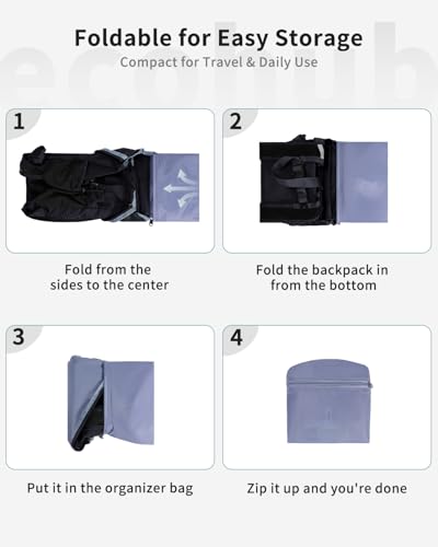 ECOHUB 15L Lightweight Casual Daypack, Packable Backpack for Daily Use, Hiking & Travel, Foldable Small Backpack with Stretch Mesh Pockets, Water-Resistant Nylon, Reflective Design - color: Black