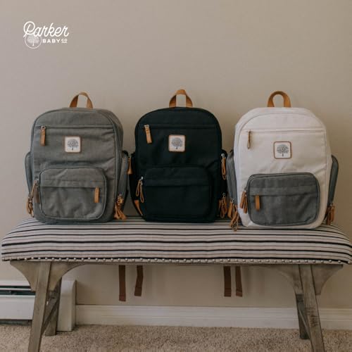 Parker Baby Diaper Backpack - Full Zip Diaper Bag with Insulated Pockets - Gray - color: Gray